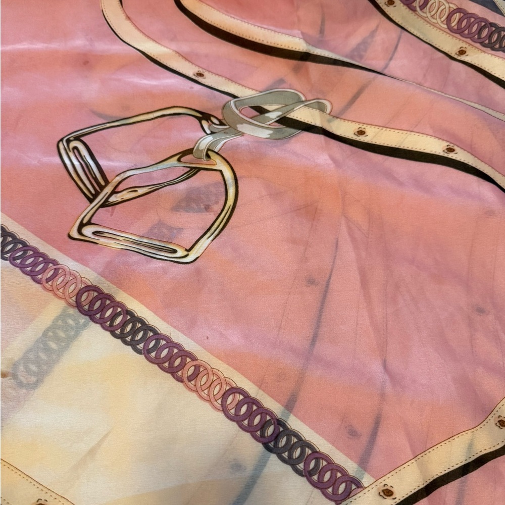 Pink Equestrian Print Silk Scarf